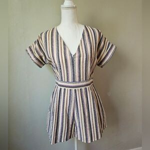 Vanilla Bay Multi-Striped V-Neck Short Sleeve Romper